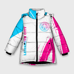 Куртка зимняя для девочки Leicester City neon gradient style вертикально, цвет: 3D-черный