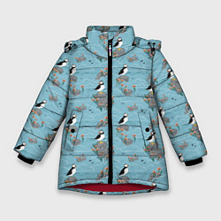 Зимняя куртка для девочки Маленькие птицы на скалах