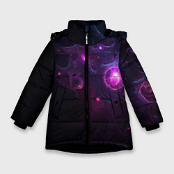 Куртка зимняя для девочки Космическая объемная абстракция с фиолетовым свече, цвет: 3D-черный