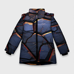 Куртка зимняя для девочки Темная абстрактная объемная плитка, цвет: 3D-черный