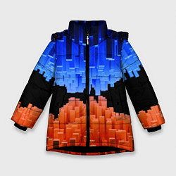 Зимняя куртка для девочки Стягивающиеся в центре синие и оранжевые блоки