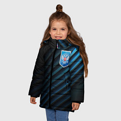 Куртка зимняя для девочки Синяя абстракция и герб России, цвет: 3D-светло-серый — фото 2