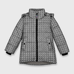 Куртка зимняя для девочки Чёрно-белый текстурированный полосы, цвет: 3D-светло-серый