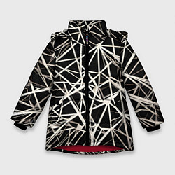 Куртка зимняя для девочки Белые хаотичные линии на чёрном фоне, цвет: 3D-красный