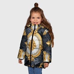 Куртка зимняя для девочки Классические узоры лакшери текстура, цвет: 3D-светло-серый — фото 2