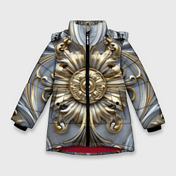 Куртка зимняя для девочки Классические узоры бело-золотые узоры, цвет: 3D-красный