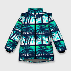 Зимняя куртка для девочки Тропический франжипани с пальмами