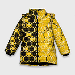 Куртка зимняя для девочки Киберпанк соты шестиугольники жёлтый и чёрный с па, цвет: 3D-черный