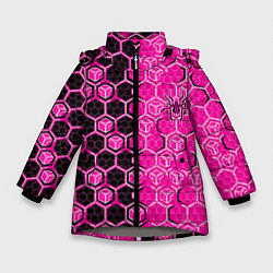 Куртка зимняя для девочки Техно-киберпанк шестиугольники розовый и чёрный с, цвет: 3D-светло-серый