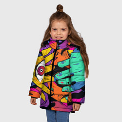 Куртка зимняя для девочки Психоделические руки, цвет: 3D-красный — фото 2