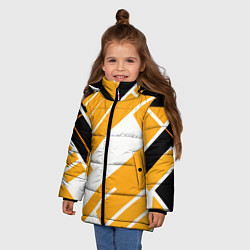 Куртка зимняя для девочки Жёлтые широкие линии на белом фоне, цвет: 3D-красный — фото 2
