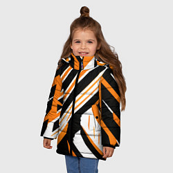 Куртка зимняя для девочки Чёрно-оранжевые полосы на белом фоне, цвет: 3D-красный — фото 2