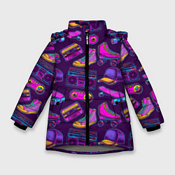 Куртка зимняя для девочки Ретро 80 атрибутика, цвет: 3D-светло-серый