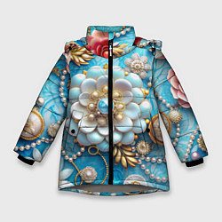 Куртка зимняя для девочки Цветы и жемчуг, цвет: 3D-светло-серый