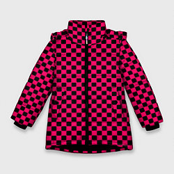 Куртка зимняя для девочки Паттерн розовый клетка, цвет: 3D-черный