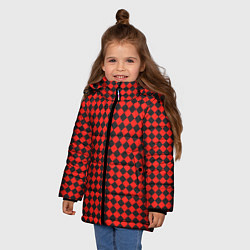 Куртка зимняя для девочки Паттерн черных квадратов, цвет: 3D-красный — фото 2