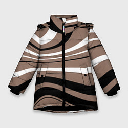 Зимняя куртка для девочки Кофейный бежевый волнистые линии