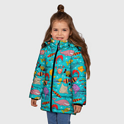Куртка зимняя для девочки Морские обитатели узор, цвет: 3D-красный — фото 2