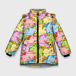 Куртка зимняя для девочки Разноцветные единороги, цвет: 3D-светло-серый