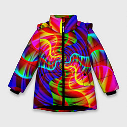 Куртка зимняя для девочки Абстрактные волнистые линии, цвет: 3D-черный