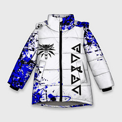 Куртка зимняя для девочки Ведьмак лого краски, цвет: 3D-светло-серый