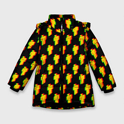 Куртка зимняя для девочки Billie Eilish glitch pattern, цвет: 3D-черный