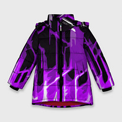 Куртка зимняя для девочки Abstract purple stripes on a black background, цвет: 3D-красный