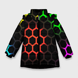 Куртка зимняя для девочки Hexagon neon, цвет: 3D-черный