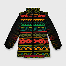 Куртка зимняя для девочки Ethnic ornament on black, цвет: 3D-красный