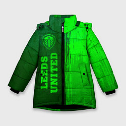 Куртка зимняя для девочки Leeds United - green gradient по-вертикали, цвет: 3D-черный