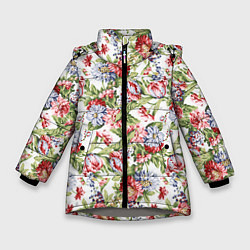 Куртка зимняя для девочки Цветы, цвет: 3D-светло-серый