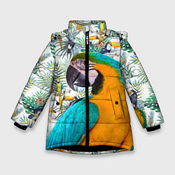 Куртка зимняя для девочки Летний попугай, цвет: 3D-черный
