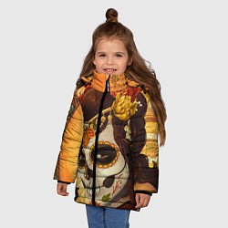 Куртка зимняя для девочки Девушка. Сахарный череп, цвет: 3D-светло-серый — фото 2
