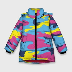 Зимняя куртка для девочки Камуфляж: голубой/розовый/желтый