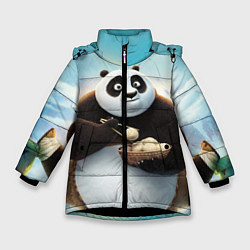 Куртка зимняя для девочки Кунг фу панда, цвет: 3D-черный
