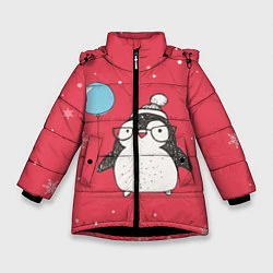 Куртка зимняя для девочки Влюбленная пингвинка, цвет: 3D-черный