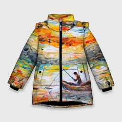 Куртка зимняя для девочки Рыбак на лодке, цвет: 3D-черный
