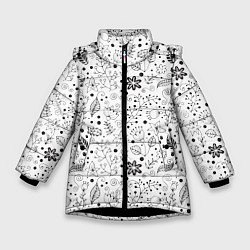 Куртка зимняя для девочки Цветочки-травушки, цвет: 3D-черный