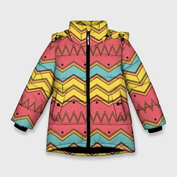 Куртка зимняя для девочки Цветные зигзаги, цвет: 3D-черный