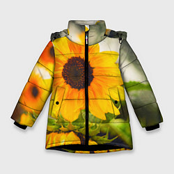 Куртка зимняя для девочки Подсолнухи, цвет: 3D-черный