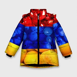 Куртка зимняя для девочки Флаг Армении, цвет: 3D-черный
