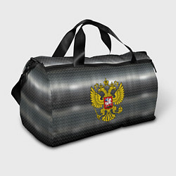 Спортивная сумка Герб России на металлическом фоне