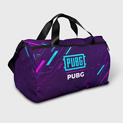 Спортивная сумка Символ PUBG в неоновых цветах на темном фоне