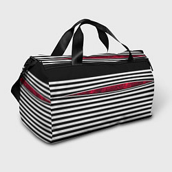 Спортивная сумка Полосатый современный черно-белый с красной вставк