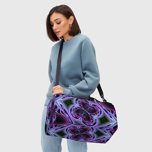 Спортивная сумка Неоновые узоры и фигуры - Фиолетовый / 3D-принт – фото 4