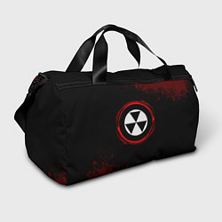 Спортивная сумка Символ Fallout и краска вокруг на темном фоне