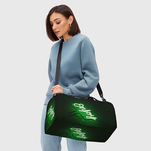 Спортивная сумка Неоновая надпись во тьме: Наслаждайся - Зелёный / 3D-принт – фото 4