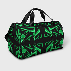 Спортивная сумка Фигуры зеленого цвета на черном фоне geometry