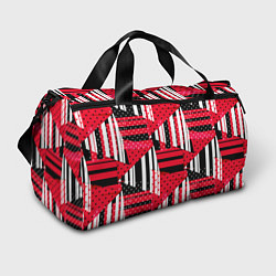 Спортивная сумка Красный, черный и белый горошек и полоска, пэчворк