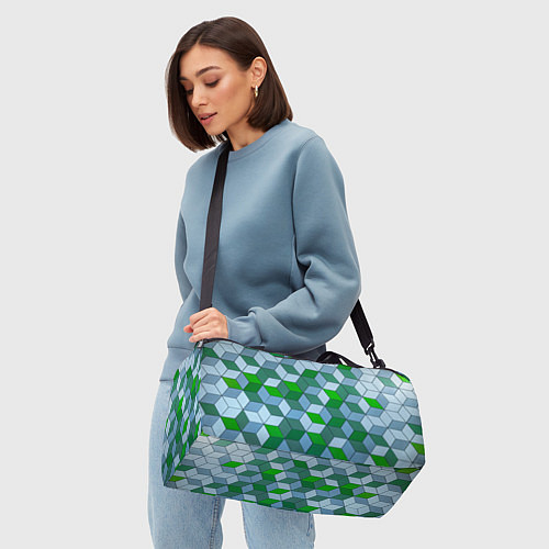 Спортивная сумка Зелёные и серые абстрактные кубы с оптической иллю / 3D-принт – фото 4